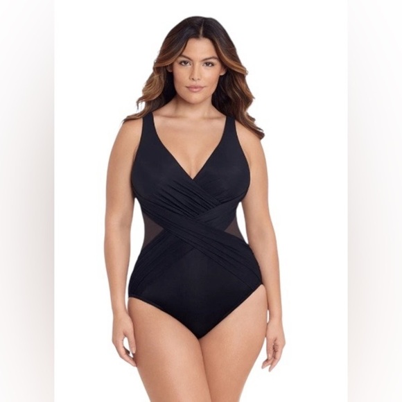 Miraclesuit Crossover Mesh Panel One-Piece Swimsuit Slimming Black 18 NWT - Picture 1 of 8
